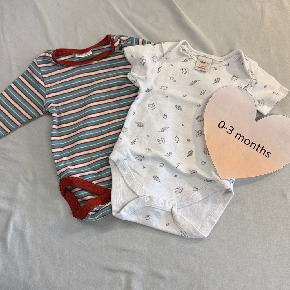 Next - 0-3M - Bodysuits - White and Multicolor Stripes